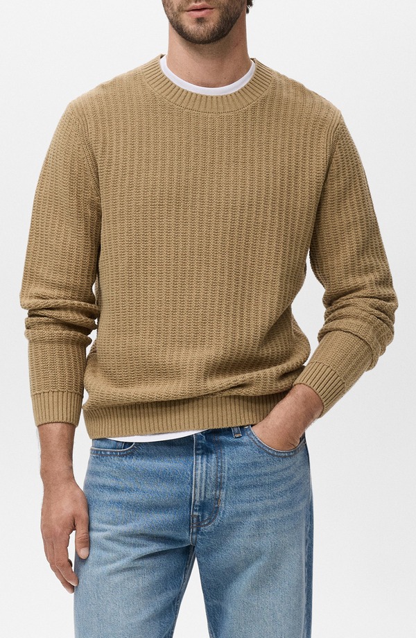 マンゴ メンズ アウター パーカー・スウェット 労働者の一団のど首 スウェーター MANGO Crewneck Sweater Beige ベージュ