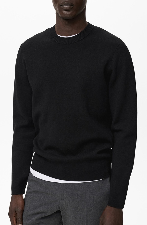 マンゴ メンズ アウター パーカー・スウェット レギュラー填まる 労働者の一団のど首 スウェーター MANGO Regular Fit Crewneck Sweater Black 黒いこと