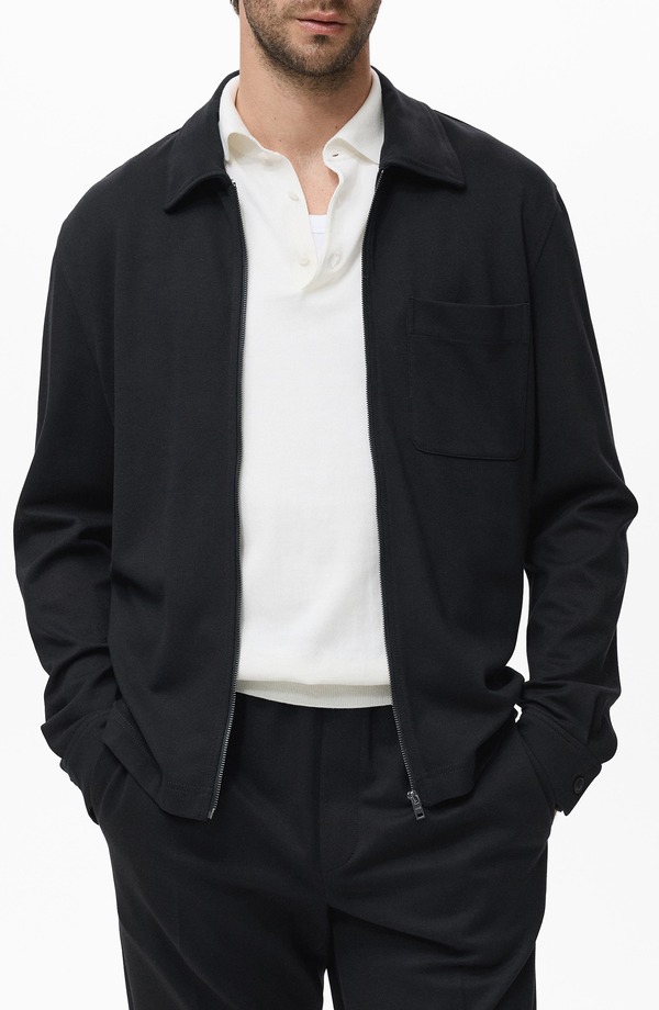 マンゴ メンズ アウター パーカー・スウェット プルオーバー MANGO Zip-Up Sweatshirt Black 黒いこと
