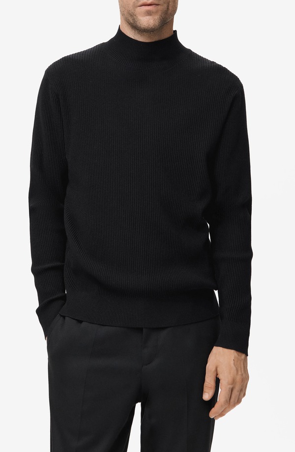 マンゴ メンズ アウター パーカー・スウェット タートルネック 肋材 スウェーター MANGO Ribbed Turtleneck Sweater Black 黒いこと
