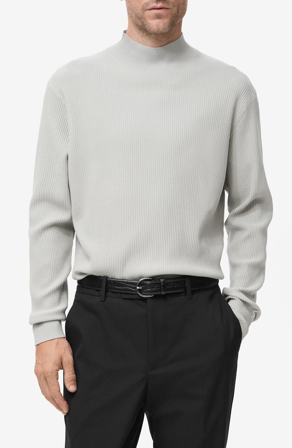 マンゴ メンズ アウター パーカー・スウェット タートルネック 肋材 スウェーター MANGO Ribbed Turtleneck Sweater Ice Grey 薄墨色