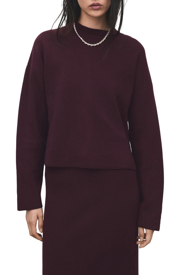 マンゴ レディース アウター パーカー・スウェット クルーネック セーター MANGO Structured Crewneck Sweater Wine ワイン|ReVida 店