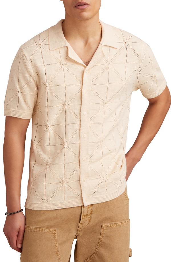 ラッキーブランド メンズ アウター パーカー・スウェット スウェーター Lucky Brand Pointelle Short Sleeve Button-Up Sweater Whitecap Gray 薄墨色