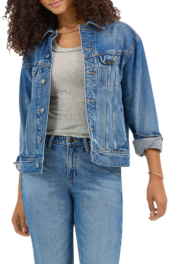 リー レディース ボトムス デニムパンツ ジャケット Lee Loose Rider Denim Trucker Jacket Mid Chapter デニム