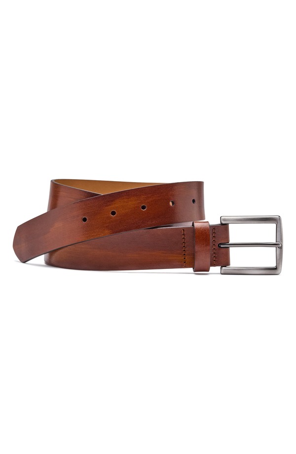ジョンストンアンドマーフィー メンズ 付属品 胴締め なめし革 Johnston \u0026 Murphy Hand Stained Flat Edge Leather Belt Brown 赤銅色