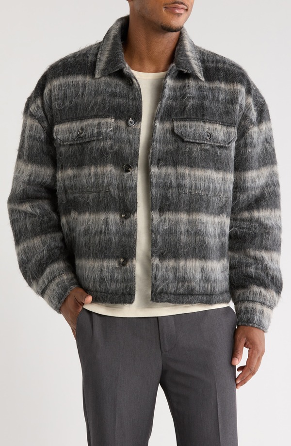 ビーピー メンズ アウター ジャケット・ブルゾン シャツ BP. Brushed Plaid Flannel Shirt Jacket Black Faded Clark Plaid ブラック