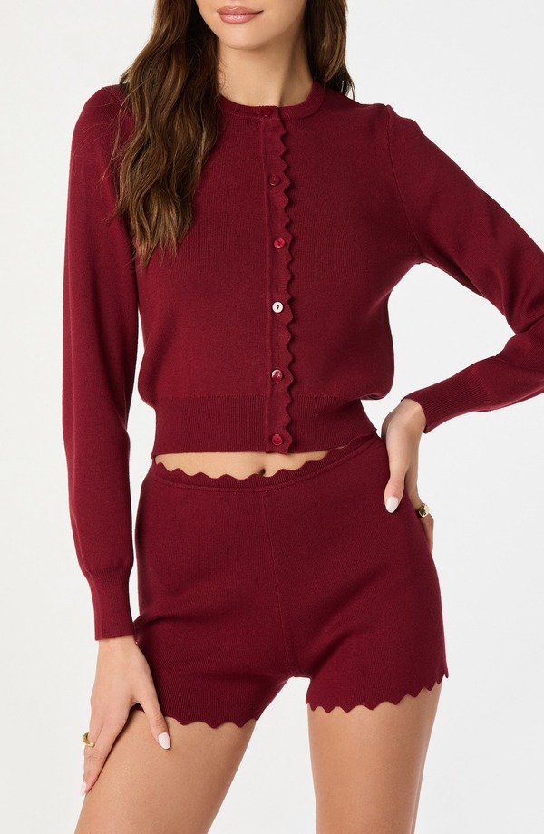 アストール レディース アウター パーカー・スウェット カーディガン ASTR the Label Scalloped Placket Crop Cardigan Burgundy バーガンディ 18,735円