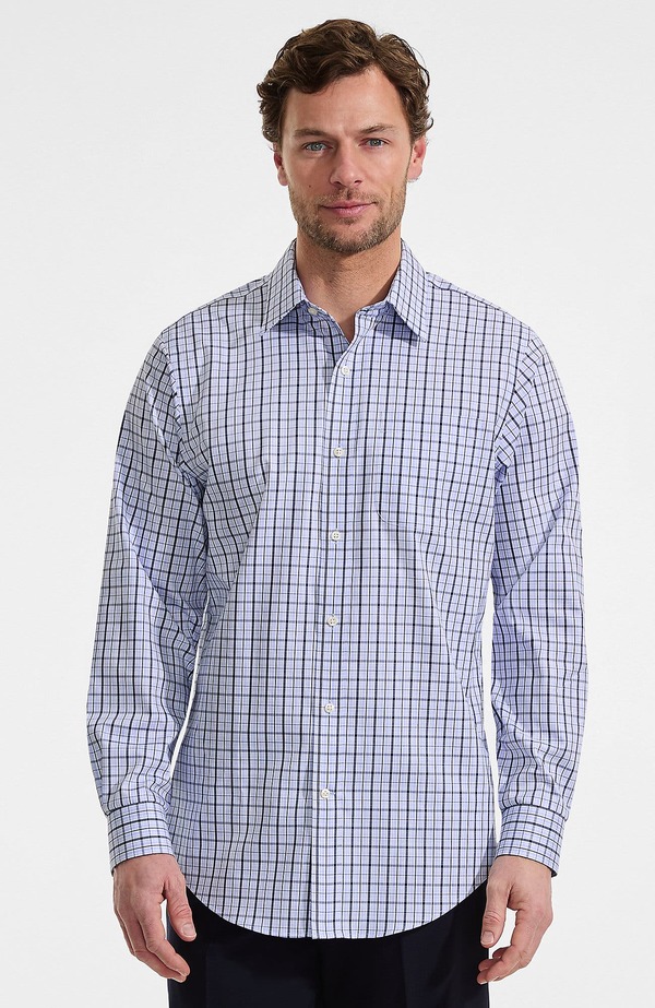 ランズエンド メンズ トップス シャツ Lands' End Solid No Iron Supima Pinpoint Straight Collar Dresshirt Deep Sea Navy Breeze Plaid ネイビー