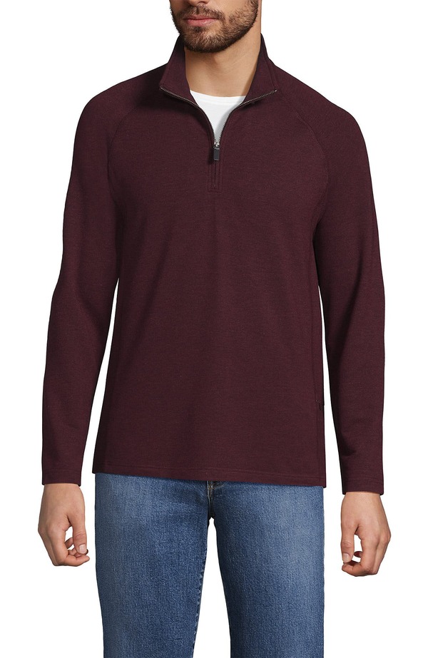 ランズエンド メンズ トップス Tシャツ ハーフジップ Lands' End Long Sleeve Raglan Hybrid Quarter Zip Lush Burgundy Heather ヘザー｜ReVida 店