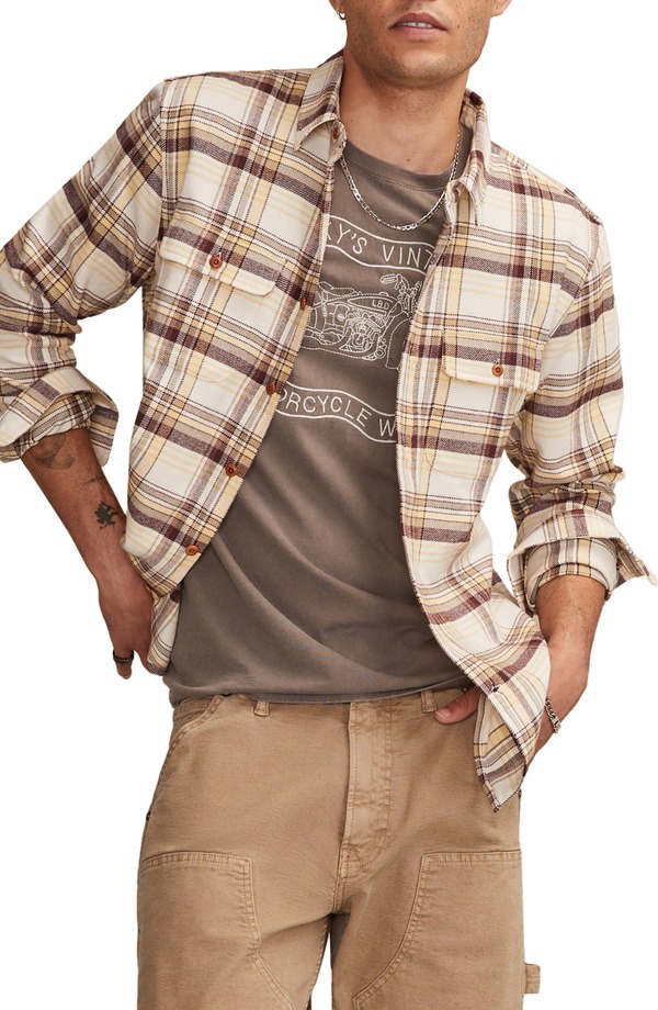 ラッキーブランド メンズ トップス シャツ Lucky Brand Cloud Soft Plaid Flannel Button-Up Shirtan Multi タン