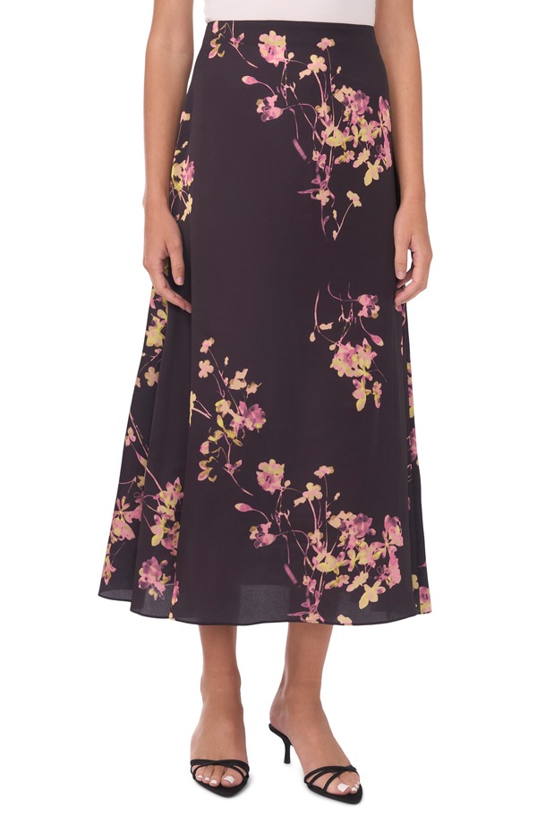 ヴィンスカムート レディース ボトムスカート フラワー柄 ミディ フラワー Vince Camuto Floral Midi Skirt Rich Black ブラック