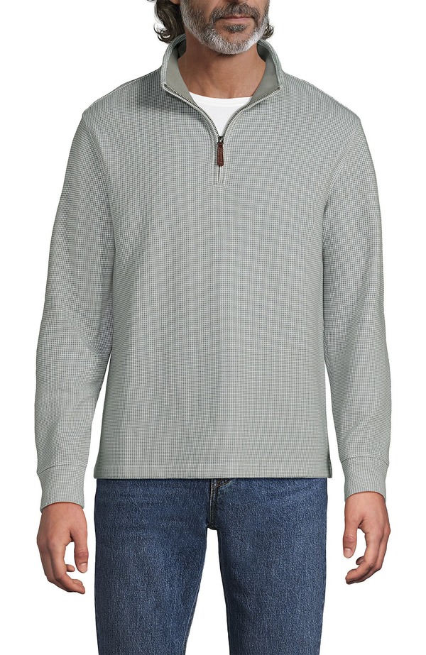 ランズ挙げ句の果て メンズ アウター パーカー・スウェット ハーフジップ スウェーター Lands\u0027 End Bedford Rib Casual Quarter Zip Sweater Granite Mini Gingham