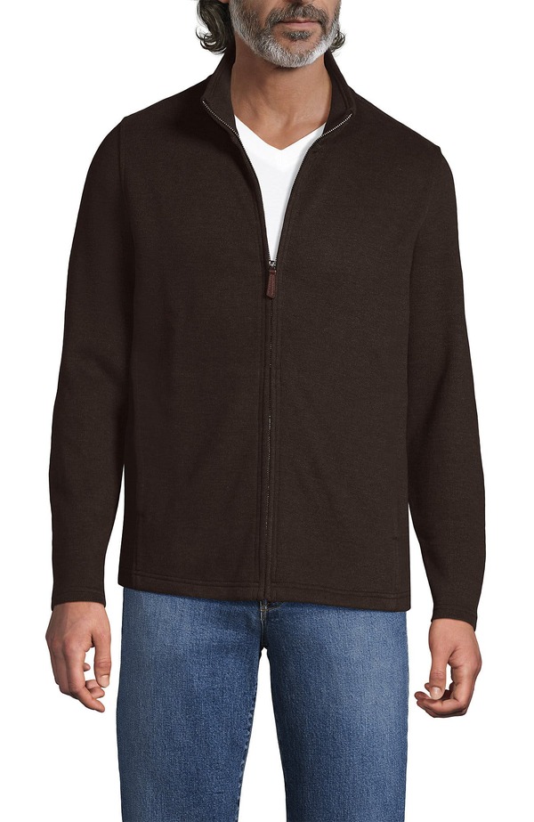 ランズ挙げ句の果て メンズ アウター パーカー・スウェット Lands\u0027 End Bedford Rib Full Zip Dark Walnut Brown Heather ギョリュウモドキ