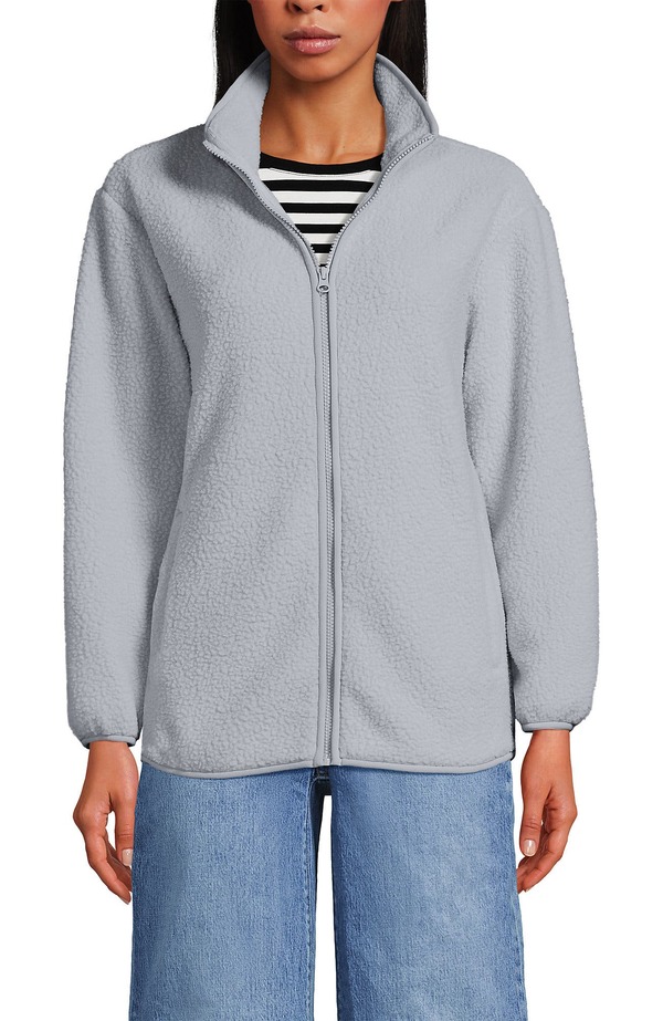 ランズエンド レディース アウター ジャケット・ブルゾン フリース Lands' End Cozy High Pile Full Zip Fleece Jacket Pale Gray グレー