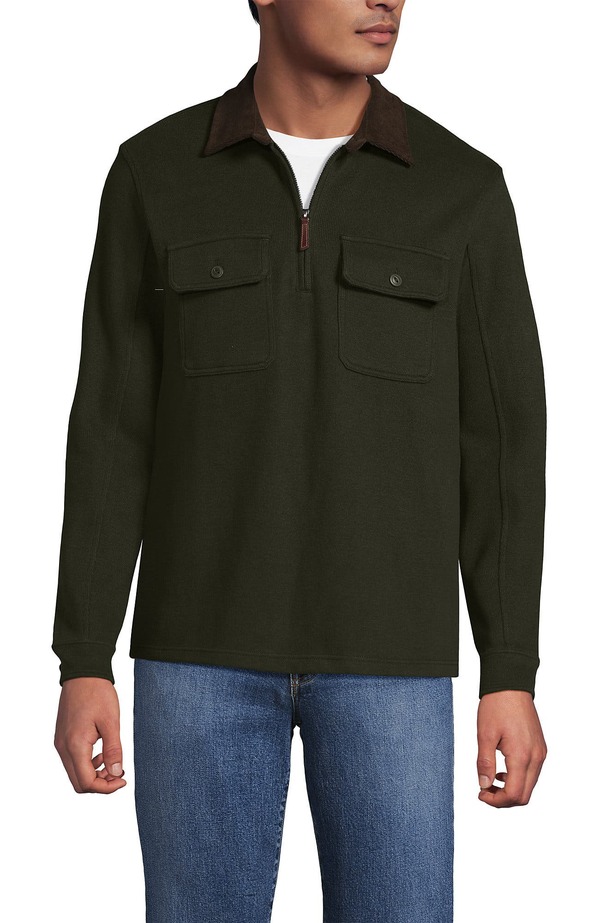 ランズエンド メンズ アウター パーカー・スウェット ハーフジップ コーデュロイ Lands' End Long Sleeve Corduroy Collar Bedford Rib Quarter Zip Havana Brown ブラウン 18,235円