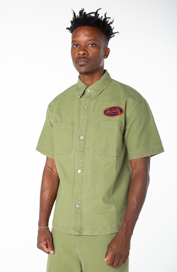 フォンダッチ メンズ トップス シャツ Von Dutch Short Sleeve Snap Front Hell Shirt Sphagnum