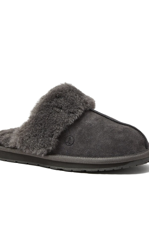 ランズエンド レディース シューズ サンダル スエード Lands' End Suede Furry Lined Indoor Outdoor Slippers Dark Gray Suede グレー|ReVida 店