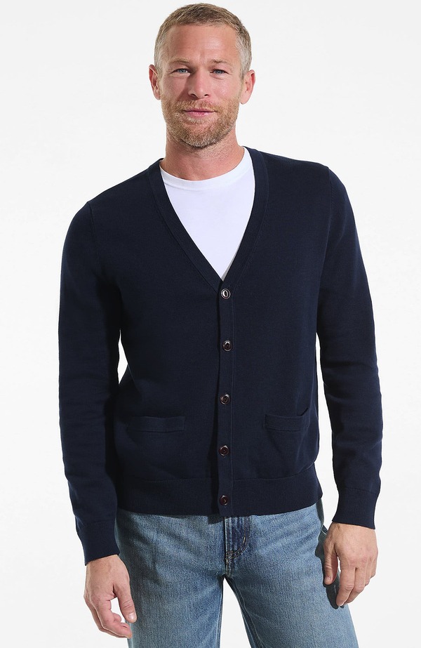 ランズ挙げ句の果て メンズ アウター パーカー・スウェット 綿織物 ジレー Lands\u0027 End Fine Gauge Cotton Cardigan Radiant Navy 米国海軍