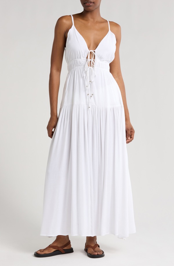 エラン レディース トップス ワンピース マキシ Elan Tie Front Cover-Up Maxi Dress White ホワイト｜ReVida 店