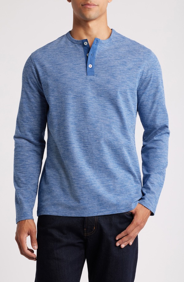 ストーンローズ メンズ トップス Tシャツ Stone Rose Performance Piqu Henley Denim Blue デニム|ReVida 店