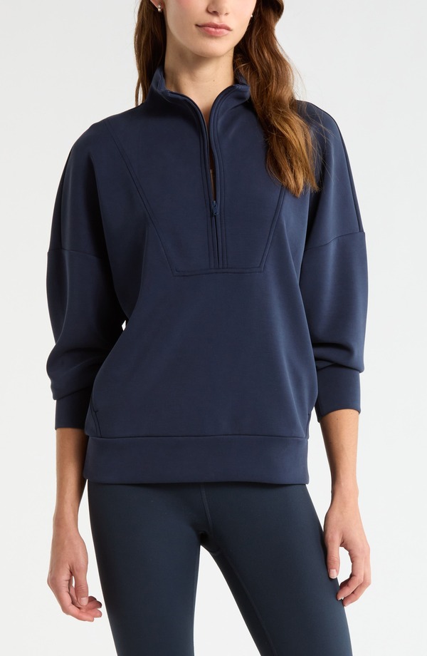 ゼラ レディース アウター パーカー・スウェット ハーフジップ Zella Ultra Soft Half Zipullover Navy Sapphire ネイビー|ReVida 店