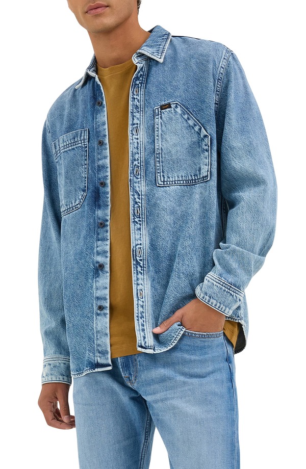 リー メンズ アウター ジャケット・ブルゾン シャツ コットン デニム Leengineer Cotton & Lyocell Denim Button-Up Overshirt Blue Meadowash ブルー