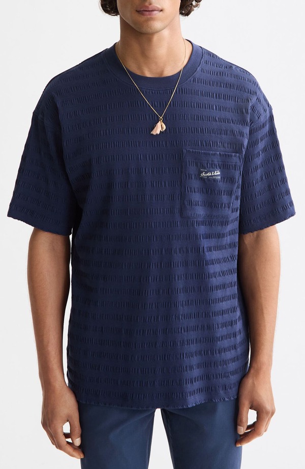 スコッチアンドソーダ メンズ トップス Tシャツ Scotch & Soda Texture Stripe T-Shirt Peacoat ストライプ