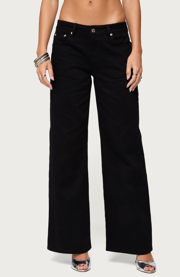 アディクテッド レディース ボトムス デニムパンツ ローライズ ジーンズ EDIKTED Roman Low Rise Slouchy Jeans Black ブラック