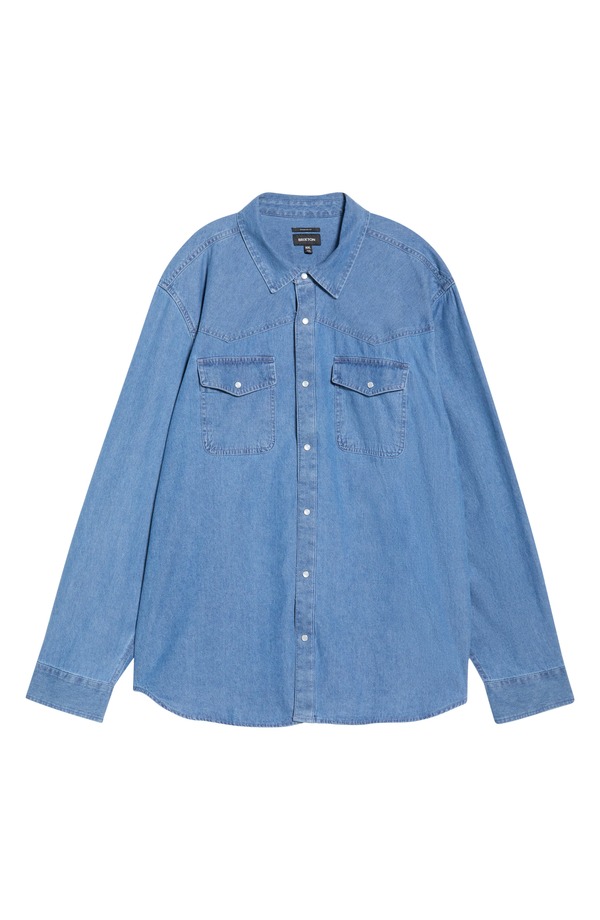 ブリクストン メンズ トップス シャツ デニム Brixton Waylon Denim Snap-Up Western Shirt Med Wash Chambrey デニム｜ReVida 店