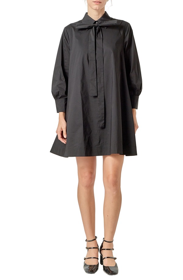イングリッシュファクトリー レディース トップス 衣装 プルオーバー English Factory Bow Long Sleeve Shirtdress Black 黒いこと