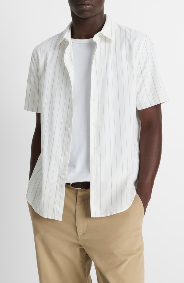 ヴィンス メンズ トップス シャツ コットン Vince Chatsworth Stripe Short Sleeve Cotton Button-Up Shirt Natural Combo ストライプ