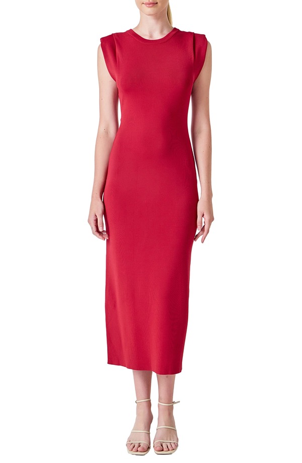 エンドレスローズ レディース トップス ワンピース プリーツ ミディ セーター Endless Rose Pleated Shoulder Midi Sweater Dress Merlot