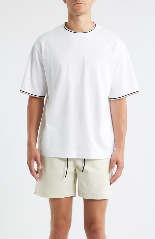 ボス メンズ トップス Tシャツ クルーネック BOSS Tames Tipped Crewneck T-Shirt White ホワイト