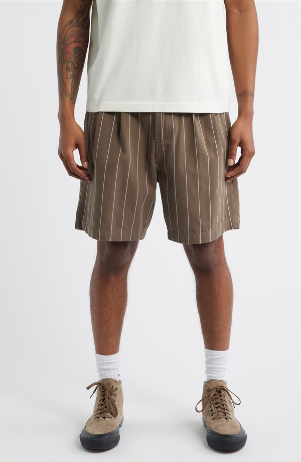 オベイ メンズ ボトムス ハーフパンツ・ショーツ プリーツ ショートパンツ Obey Foster Pleated Stripe Shorts Canteen Multi マルチカラー