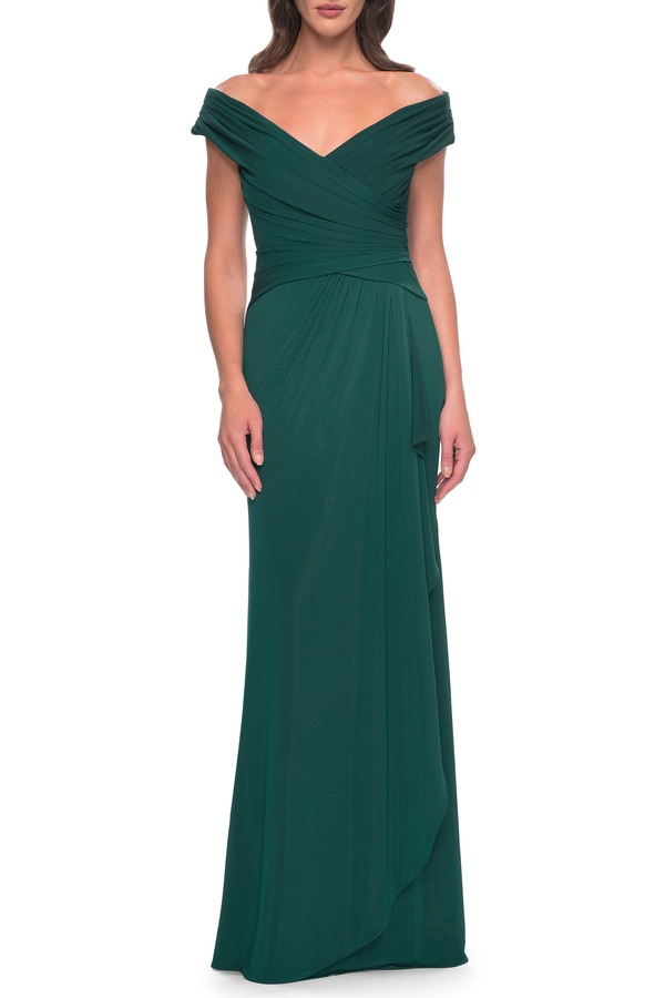 ラフェム レディース トップス ワンピース ジャージー La Femme Long Luxurious Jersey Off the Shoulder Eveningown Dark Emerald エメラルド