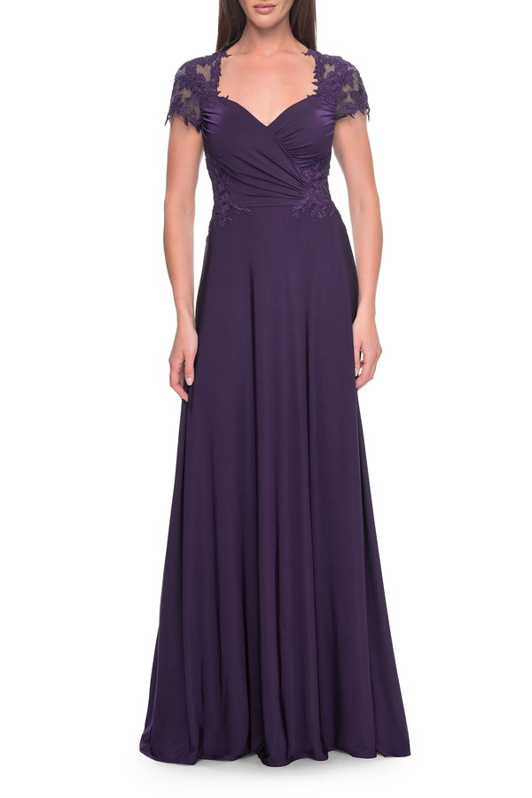 ラフェム レディース トップス ワンピース レース ジャージー La Femmelegant Jersey Evening Dress with Lace Details Eggplant
