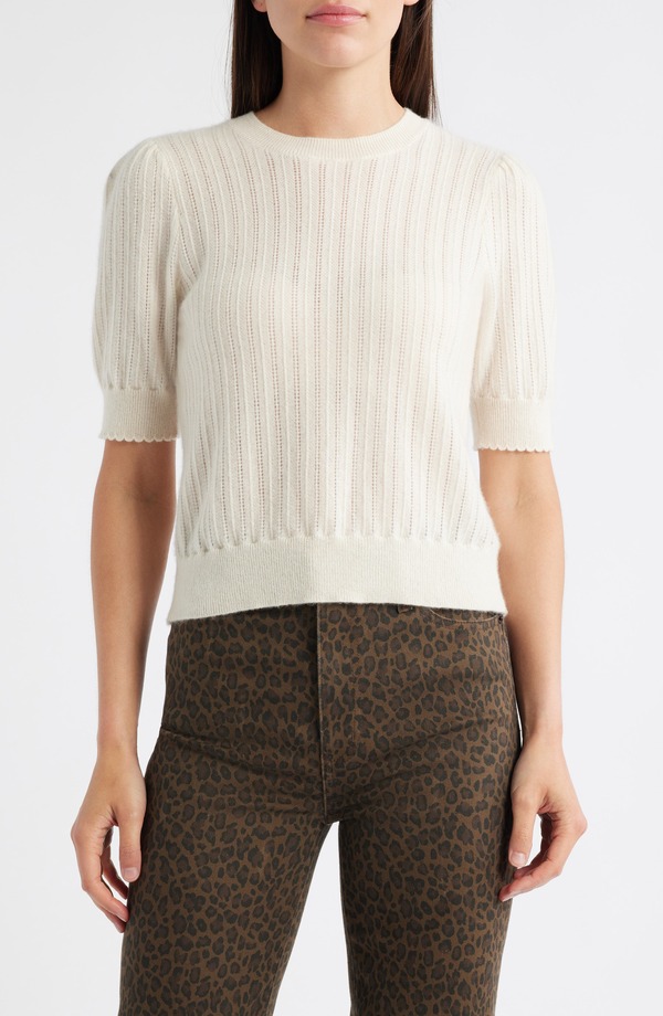 フレーム レディース アウター パーカー・スウェット セーター FRAME The Ladder Pointelle Short Sleeve Cashmere Sweater Cream クリーム