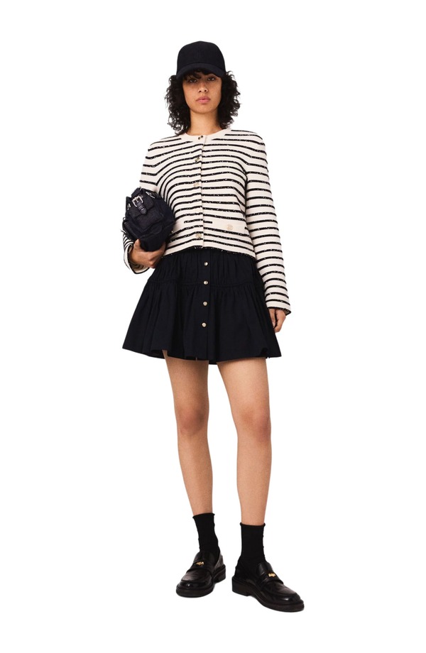 マージュ レディース アウター パーカー・スウェット ウール スパンコール カーディガン maje Sequined wool cardigan White/Navy ホワイト