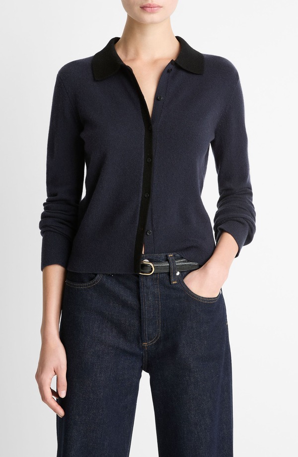 ヴィンス レディース アウター パーカー・スウェット 羊毛 ジレー Vince Wool \u0026 Cashmere Blend Cardiganight Marine/ Black 黒いこと