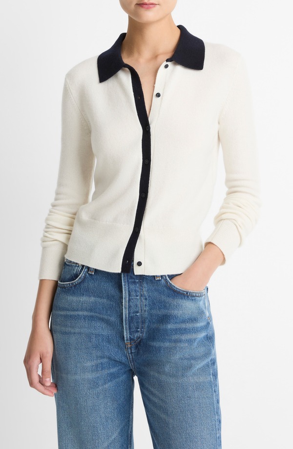 ヴィンス レディース アウター パーカー・スウェット 羊毛 ジレー Vince Wool \u0026 Cashmere Blend Cardigan Off White/ Coastal 象牙色