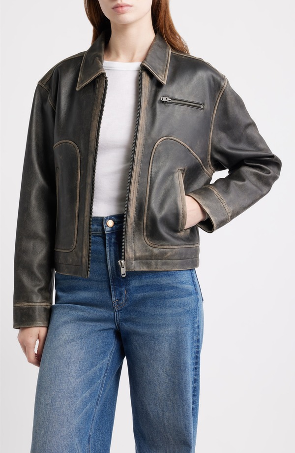 フライ レディース アウター ジャケット・ブルゾン レザー Frye Distressed Leather Bomber Jacket Black ブラック｜ReVida 店