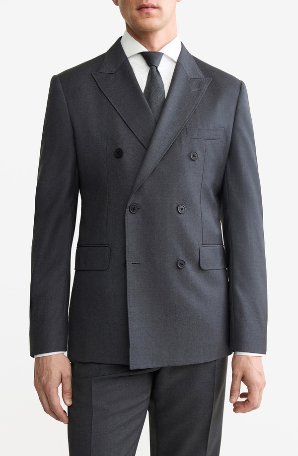 マンゴ メンズ アウター ジャケット・ブルゾン ウール MANGO Double Breasted Wool Jacket Dark Heather Grey グレー