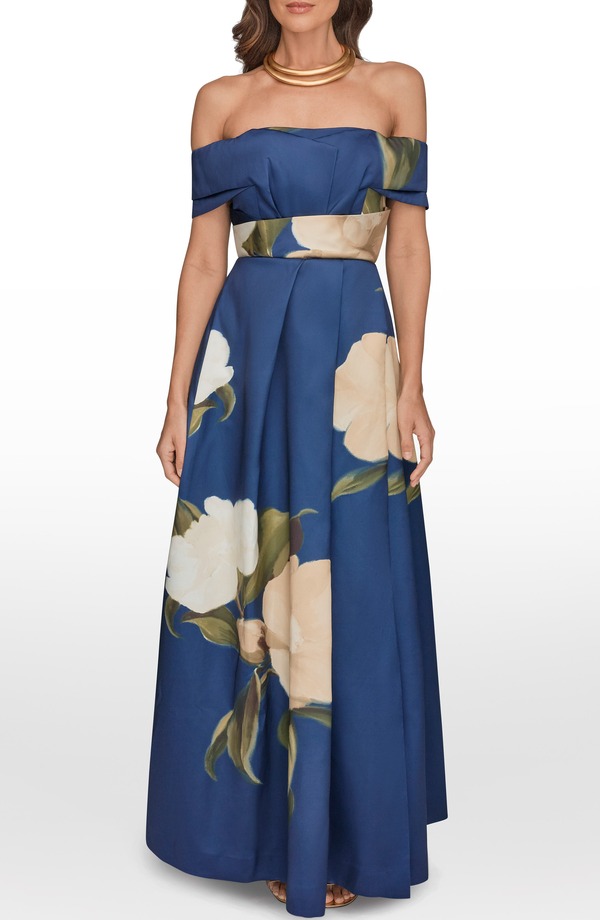 ダナ キャラン ニューヨーク レディース トップス ワンピース フラワー柄 レース フラワー Donna Karanew York Placed Floral Off the Shoulder Gown Ink Multi マルチカラー