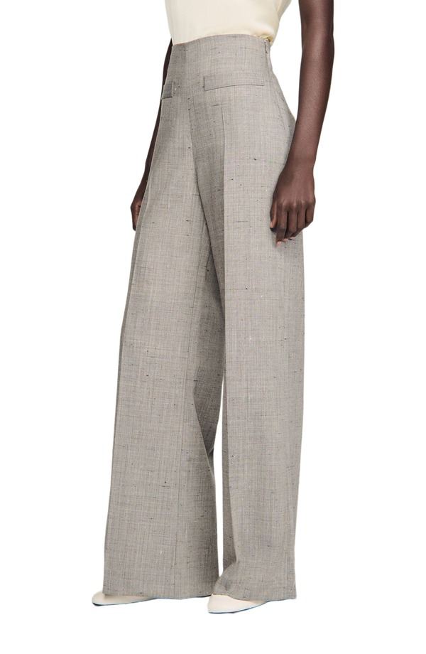 サンドロ レディース ボトムス レギンス パンツ ウール SANDRO Wide-leg checked wool trousers Greige チェック