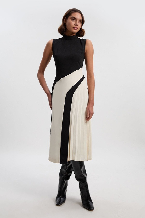 カレンミレン レディース トップス ワンピース ハイネック ミディ Karen Millen Colour Block High Neck Midi Dress Mono