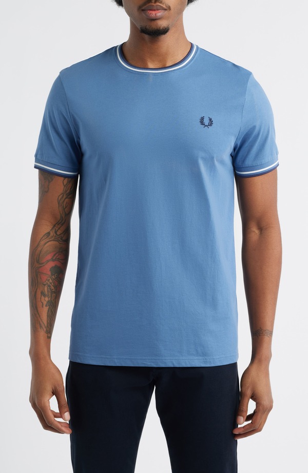 フレッドペリー メンズ トップス Tシャツ コントラスト Fred Perry Contrastrim T-Shirt Abalone/ Snowhite/ Tenniblue ホワイト 17,266円