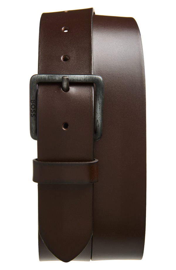 元締め メンズ 付属品 胴締め なめし革 BOSS Jeeko Leather Belt Dark Brown 赤銅色