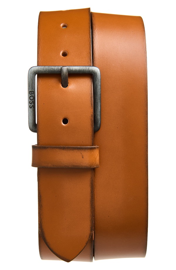 元締め メンズ 付属品 胴締め なめし革 BOSS Jeeko Leather Belt Med Brown 赤銅色