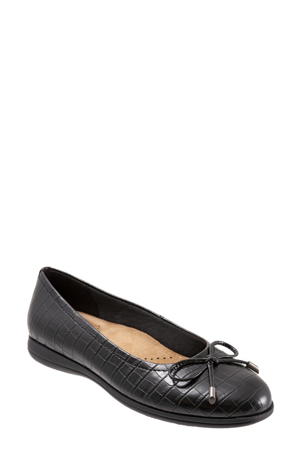トロッターズ レディース シューズ パンプス Trotters Dellis Ballet Flat Black Croc Print Leather 黒いこと