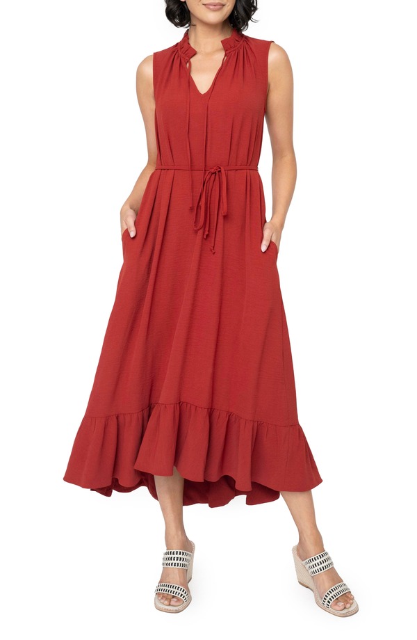 ギブソンルック レディース トップス ワンピース フリル裾 フリル GIBSONLOOK Sienna Split Neck Tie Waist Ruffle Hem High-Low Dress Rust ラスト